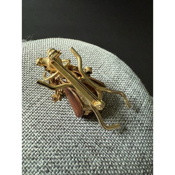 Vintage Rhinestone Enamel Bug Insect Brooch Pin Gold Tone Whimsy Art To Wear - Picture 5 of 7